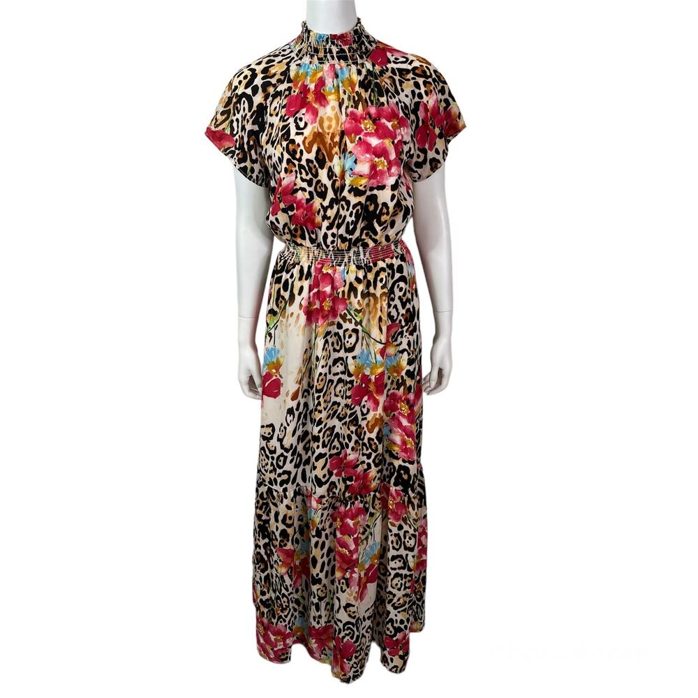 Gibson Vintage Leopard Floral Print Maxi Dress Size Medium